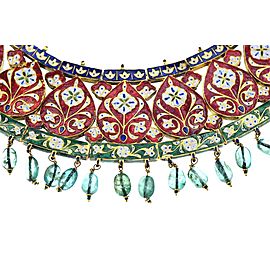 Indian Gold, Emerald, Ruby and Diamond Jaipur Enamel Fringe Necklace