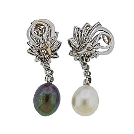 South Sea Pearl Diamond Platinum Night and Day Earrings