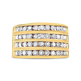 10K Yellow Gold Plated .925 Sterling Silver 1 1/2 Cttw Diamond 4 Row Channel Band Ring (Champagne Color, I2-I3 Clarity) Size 7