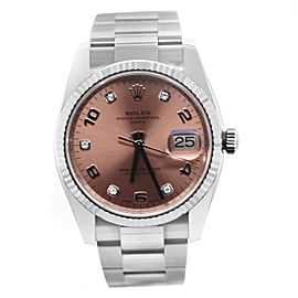 Rolex Date Salmon Diamond Dial Steel Watch