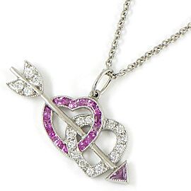 Tiffany & Co 950 Platinum Heart & Arrow Pink Sapphire Diamond Necklace