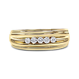 10K Yellow Gold 1/4 Cttw Round-Cut Diamond 5-Stone Men's Band Ring (H-I Color, I1-I2 Clarity) - Size 9.75