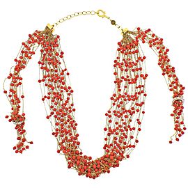 Faraone Coral Diamond Gold Multi Strand Necklace