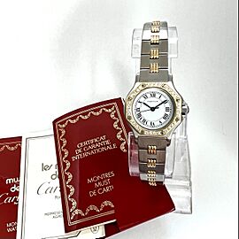 CARTIER SANTOS OCTAGON Automatic 18K YG & Steel 0.32TCW DIAMOND Watch 