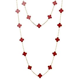 Van Cleef & Arpels 18K Yellow Gold & Carnelian 20 Motifs Alhambra Necklace