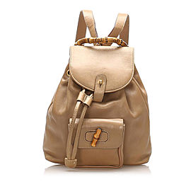 Bamboo Drawstring Leather Backpack