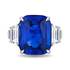 David Gross Cushion Blue Sapphire and Diamond Platinum Ring