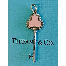 Tiffany & Co Silver Silver Pink Enamel Beaded CloseTrefoil Key Pendant