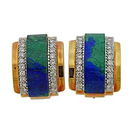 David Webb Azurmalachite Diamond Gold Platinum Earrings