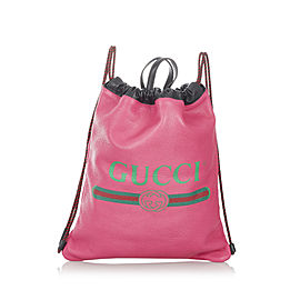 Gucci Logo Drawstring Leather Backpack