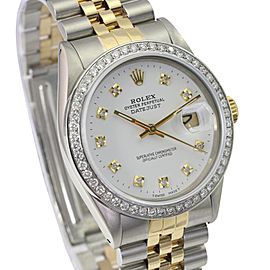 White Mens Datejust Diamond Dial Diamond Bezel 36mm Watch