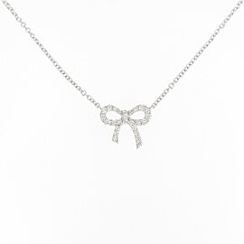 TIFFANY & Co 18K white Gold Diamond Metro Bow Mini Necklace LXGKM-65