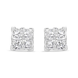 True 14K White Gold 1/2 Cttw Invisible-Set Princess Diamond Quad Cluster Stud Earrings (H-I Color, SI1-SI2 Clarity)