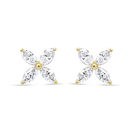 14K Yellow Gold 3/4 Cttw Marquise Diamond 8 Stone Floral Leaf Stud Earrings (I-J Color, SI2-I1 Clarity)