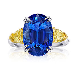 David Gross Oval Blue Sapphire and Fancy Yellow Diamond Ring