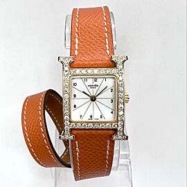 HERMES HEURE H Two Tone DIAMONDS Hermes Double Tour Band Watch