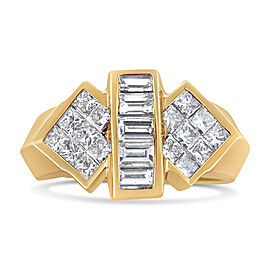 14K Yellow Gold 2.0 Cttw Invisible-Set Princess and Channel Set Baguette Diamond Bar and Wing Style Cocktail Band Ring (G-H Color, VS2-SI1 Clarity) - Size 7