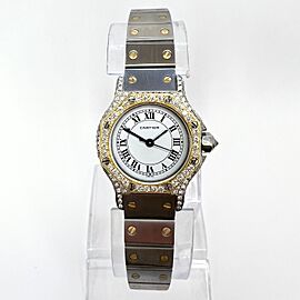 CARTIER SANTOS OCTAGON 25mm Automatic 2 Tone 1.5TCW DIAMOND Watch 