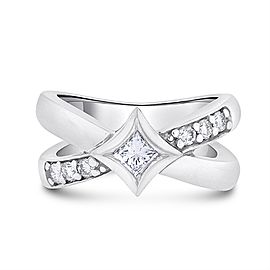 14k White Gold 0.50ct. Diamond Crossover X Ring Princess Cut Size 7