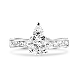 True 18K White Gold 1 3/8 Cttw Diamond Pear Shaped Composite Style Engagement Ring (F-G Color, VS1-VS2 Clarity) - Ring Size 6.5