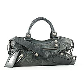 Balenciaga Black Leather Giant City 2way Bag with Strap 382bal527