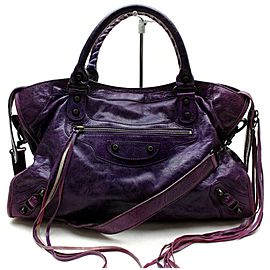 Balenciaga 871993 City 2way Purple Leather Shoulder Bag