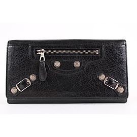 Balenciaga Black Leather Arena Wallet Long Flap 10BAL1221