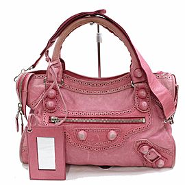 Balenciaga Brogues Giant City 2way 868718 Pink Leather Shoulder Bag