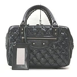 Balenciaga Black Chevre Leather Quilted Matelasse MM Satchel 863025