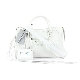 Balenciaga White Croc Leather City Nano 2way Crossbody Bag 657bal317