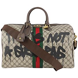 Balenciaga Balenciaga x Gucci Hacker Beige Web Graffiti Medium Duffle Bag 1117b11