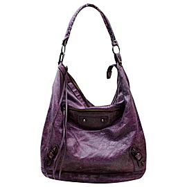 Balenciaga Hobo Day 860054 Purple Leather Shoulder Bag