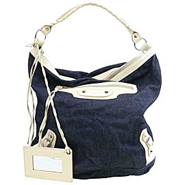 Balenciaga Hobo The Day 871252 Navy Blue Denim Shoulder Bag