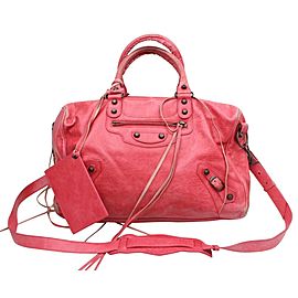 Balenciaga Rose Red-pink Twiggy Maxi 2way Boston 869985 Fuchsia Leather Shoulder Bag