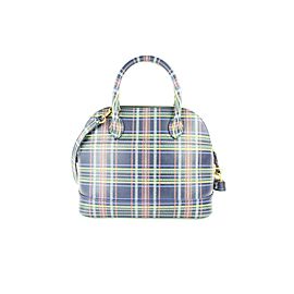 Balenciaga Small Ville Plaid Bowling Dome 2way 2mz0116 Blue Leather Cross Body Bag