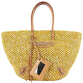 Balenciaga Beige-Yellow Raffia Woven Panier Tote 923bal414