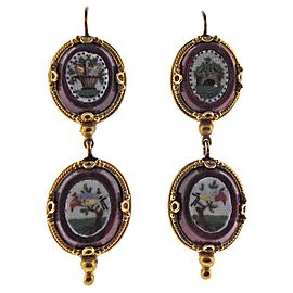 Antique Gold Micro Mosaic Drop Earrings