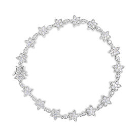 14K White Gold 1 1/5 Cttw Round Diamond Flower Blossom Link Bracelet (H-I Color, SI1-SI2 Clarity) - Size 7"