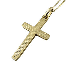 14K Yellow Gold Cross Pendant Curb Chain Necklace