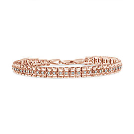 True 10K Rose Gold Plated .925 Sterling Silver 1.0 Cttw Rose Cut Diamond Double-Link 7" Tennis Bracelet (I-J Color, I3 Clarity)