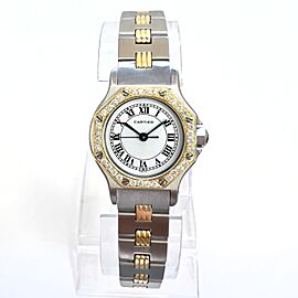 CARTIER SANTOS OCTAGON 25mm Automatic 2 Tone 0.32TCW DIAMOND Watch