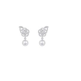 Chanel White Gold Diamond And Pearl Camelia Earrings