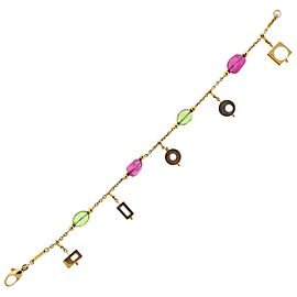 Pink Tourmaline Peridot Gold Charm Bracelet