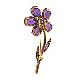 Tiffany & Co. Amethyst Diamond Gold Flower Brooch