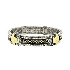 Konstantino Sterling Silver and 18k Yellow Gold Mens Cross Bracelet