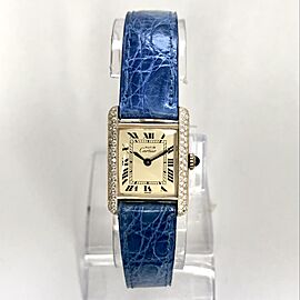 CARTIER TANK Quartz 20mm GP Silver 0.5TCW Diamonds Watch