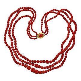 Coral Bead Gold Multi Strand Necklace