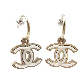 Chanel Gold Tone CC White Piercing Earrings