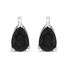 14K White Gold 1.0 Cttw Treated Black Pear Shaped Solitaire Diamond 3 Prong Stud Earrings (Black Color, VS2-SI1 Clarity)