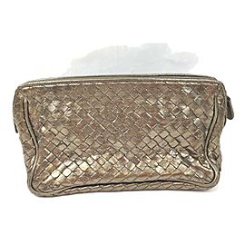 Bottega Veneta Gold Intercciato Leather Cosmetic Pouch 62380